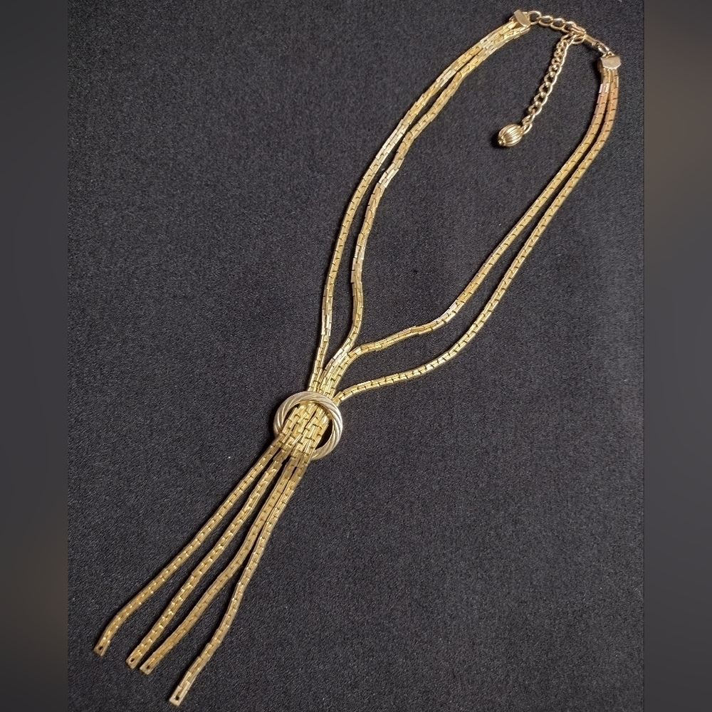Gold Tassel Square Chain Necklace